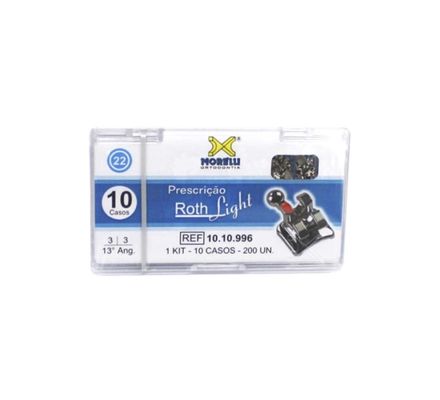 10.10.996 Kit de Bráquetes Roth Light 13° c/  Gancho 022 10 Casos - Morelli