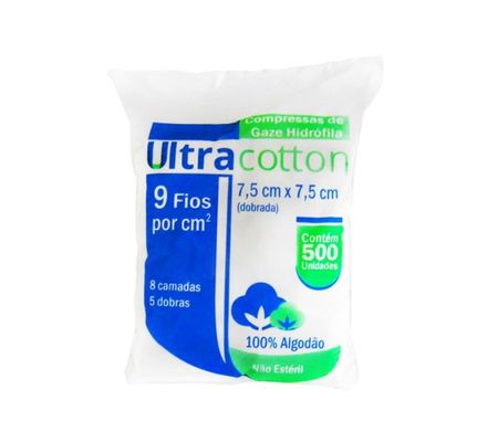 Compressa de Gaze Ultra Cotton 9 Fios - 500 Un. (Não Estéril)