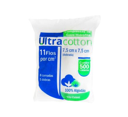 Compressa de Gaze Ultra Cotton 11 Fios - 500 Un. (Não Estéril)