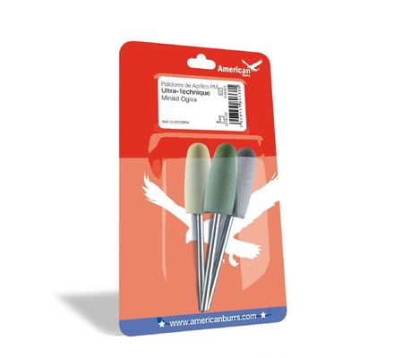 MINIKIT POLIDORES DE ACRILICO CHAMA SORTIDO ULTRA TECHNIQUE C/3 AMERICAN BURRS