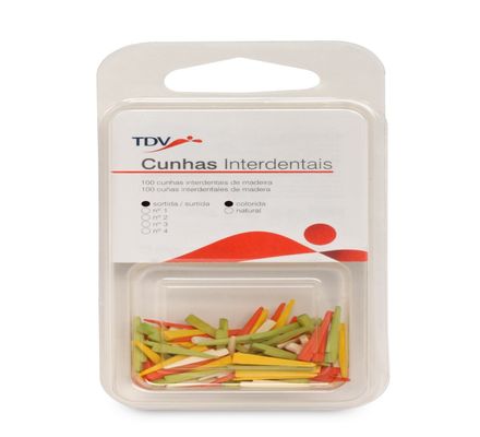Cunha Interdental de Madeira Colorida Sortida c/ 100 Ref. 4959C -TDV