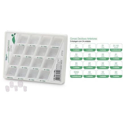 Kit Coroas Decíduos Anteriores Transparente c/ 54 Ref. 4151 -TDV