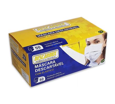 MASCARA TRIPLA C/ ELASTICO E CLIP NASAL BRANCA C/ 50 DESCARBOX