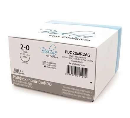 Fio de PDO BioPdo 2-0  70cm C/Agulha 2,6cm 1/2 C/24un - Bioline