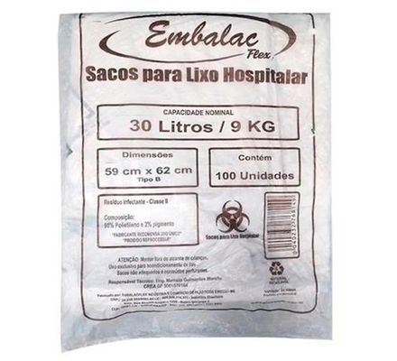 SACO PARA LIXO HOSPITALAR 30L C/ 100  EMBALACFLEX