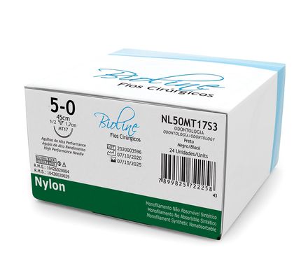 FIO DE SUTURA NYLON 5-0 AG1/2 COR1,7-45CM BLACK ACO SERIE 300 CX C/24 BIOLINE
