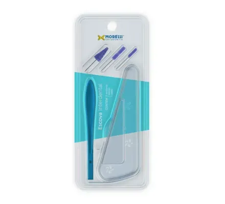 78.01.002 Escova Interdental Azul c/  3 Escovas + 1 Estojo + 1 Cabo - Morelli