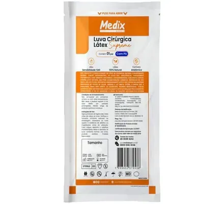 LUVA CIRURGICA ESTERIL SUPREME C/PO 7,5 C/ 1 PAR - MEDIX